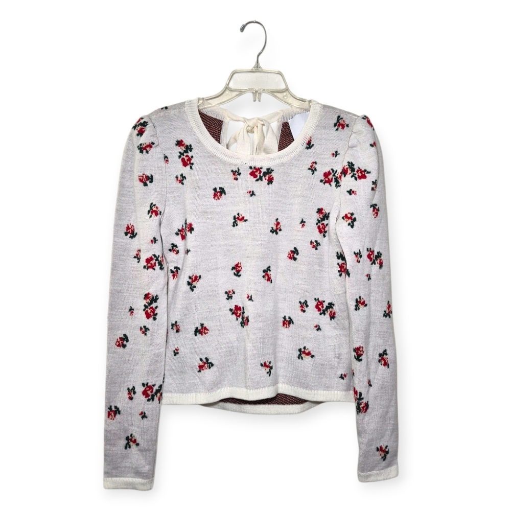 NAYA REA Backless Wool Blend Floral Top With Ribbon Tie UK 14/ US XL